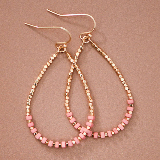 Gold Plated Brass and Natural Stone Drop Earrings