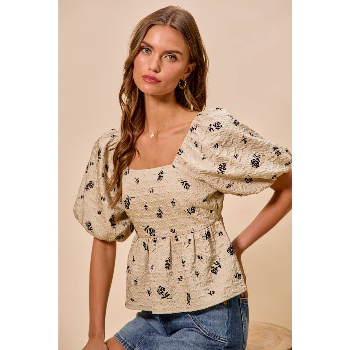 Rose Square Neck Top