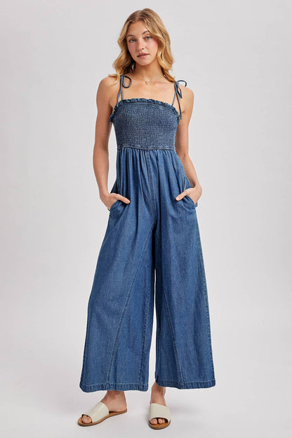 Sarah Smocked Wide-leg Jumpsuit