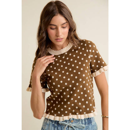 Dot Ruffled Sweater Knit Top