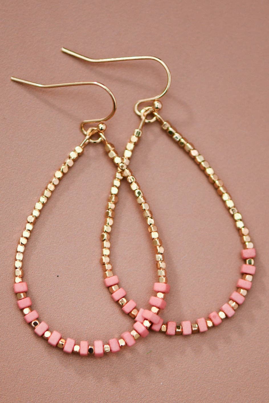 Gold Plated Brass and Natural Stone Drop Earrings