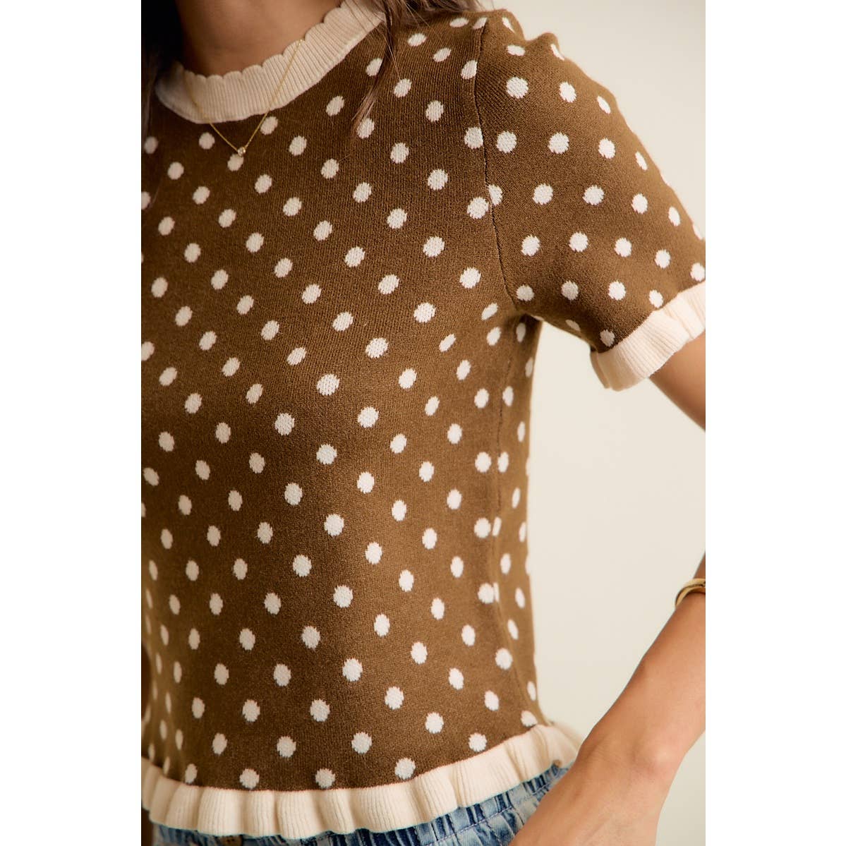 Dot Ruffled Sweater Knit Top