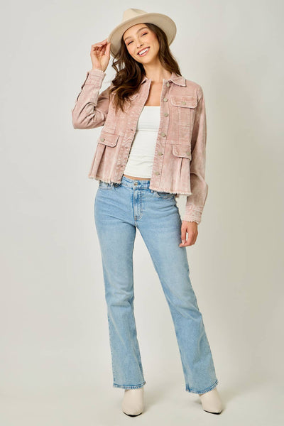 61134 Washed Denim Peplum Jacket