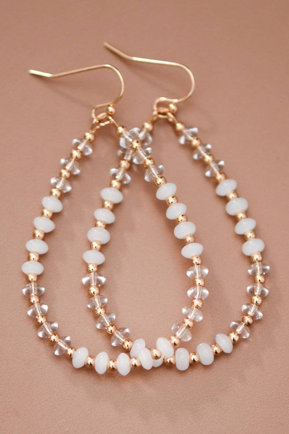 White Glass Crystal Teardrop Earrings