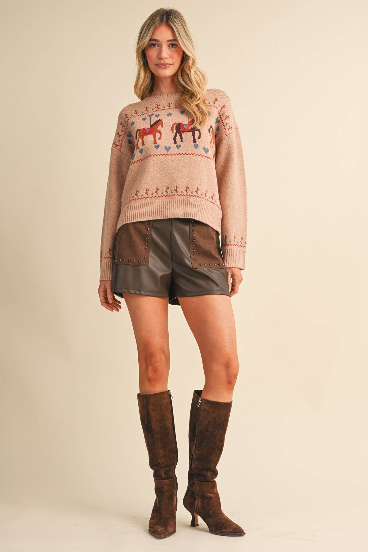 Steph Studded Faux  Leather & Suede Shorts