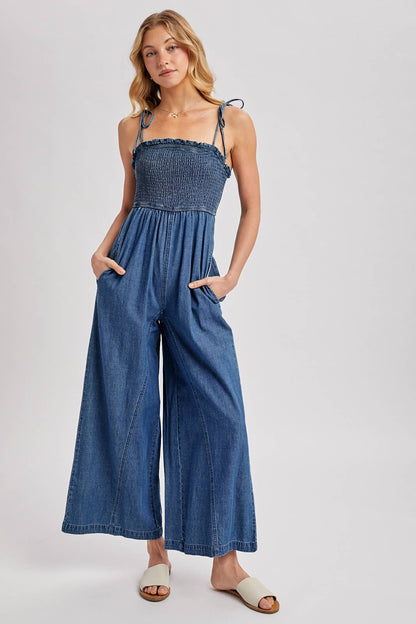 Sarah Smocked Wide-leg Jumpsuit