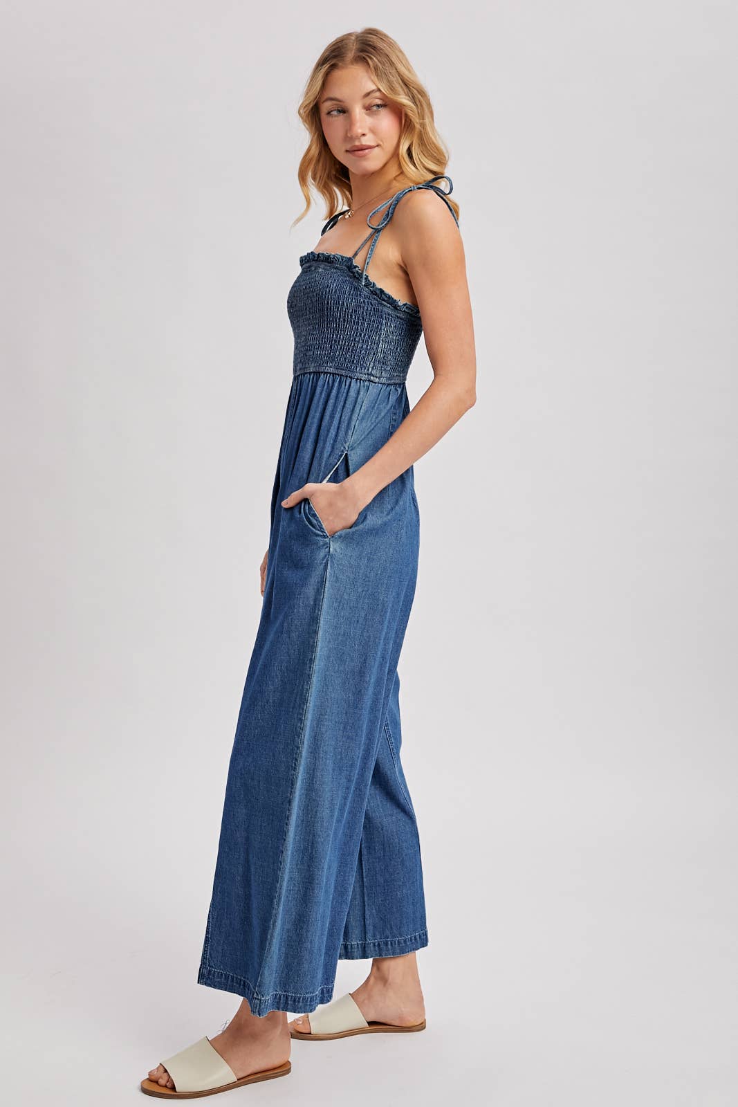 Sarah Smocked Wide-leg Jumpsuit