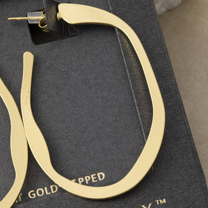 14K Gold Dipped Twisted Flat Oval Hoop Earrings