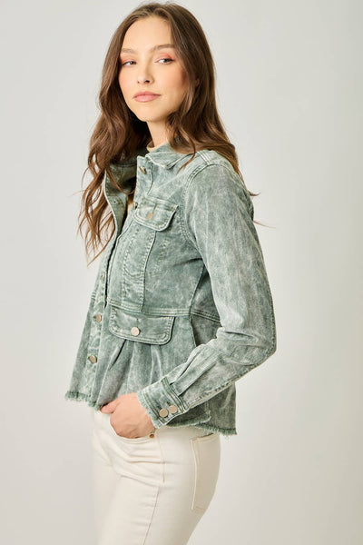 61134 Washed Denim Peplum Jacket
