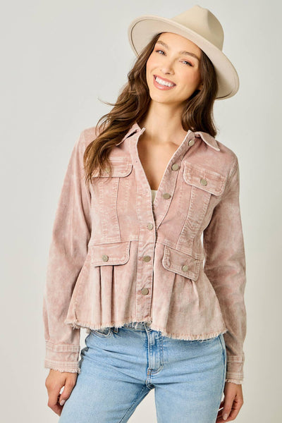 61134 Washed Denim Peplum Jacket
