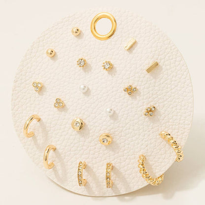 Pearl And Gem Studs Assorted Stud And Hoop Earrings Set