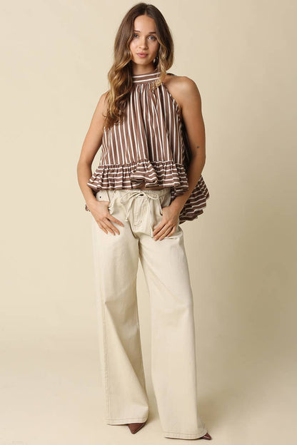Bea Stripe Halter Ruffle Blouse