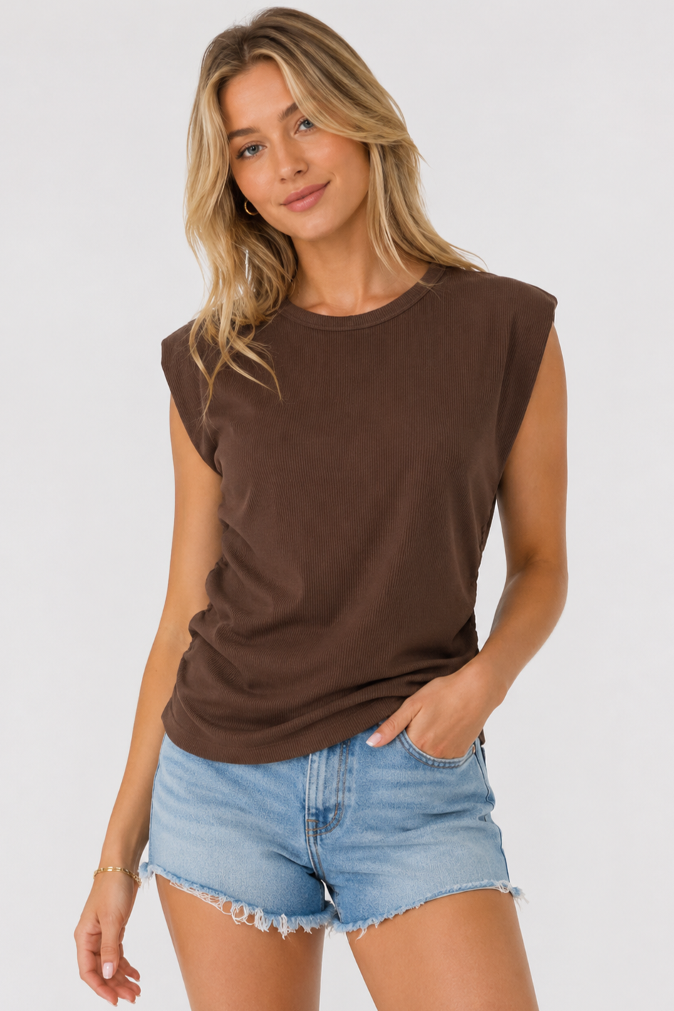 Terry Ribbed Gathered Top (3Colors)