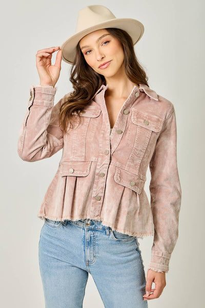 61134 Washed Denim Peplum Jacket