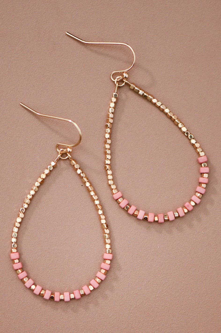 Gold Plated Brass and Natural Stone Drop Earrings