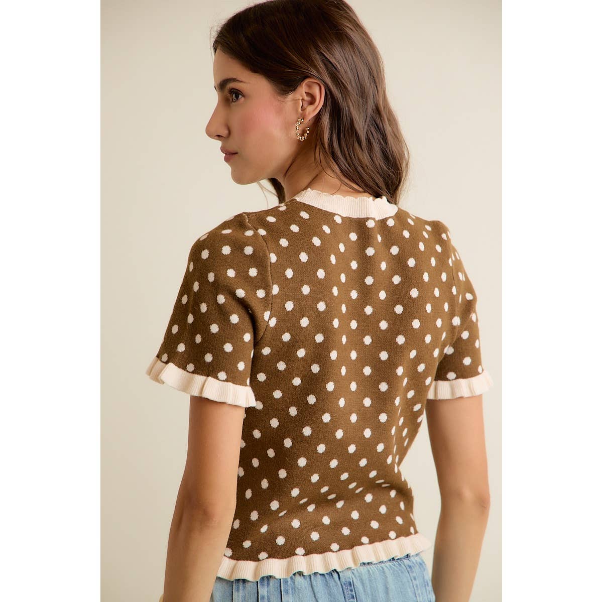 Dot Ruffled Sweater Knit Top