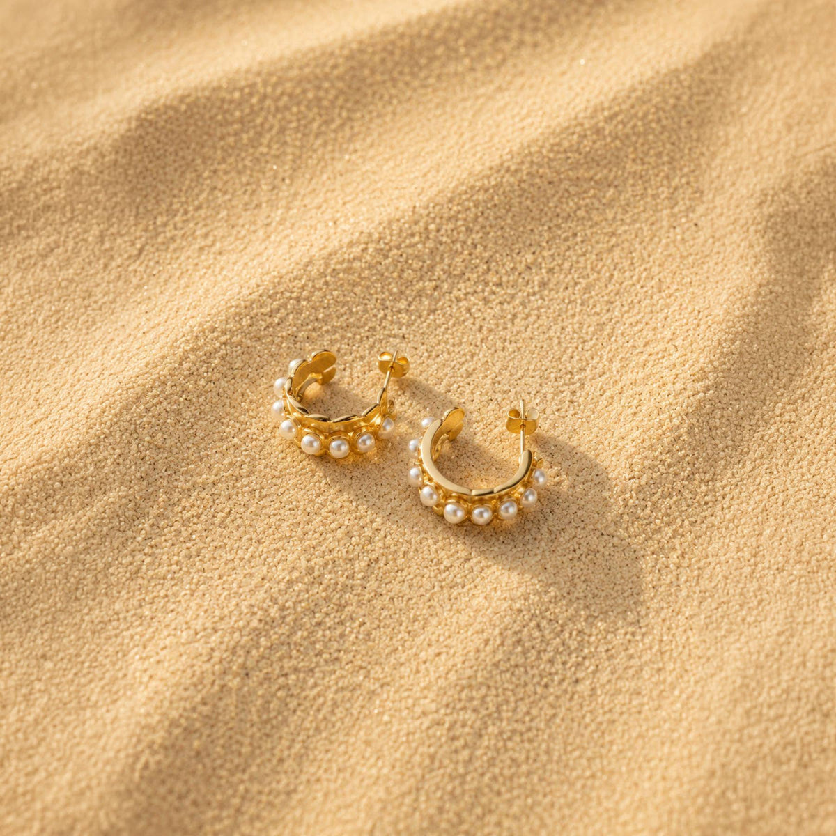 Luxe Gold Double Strand Pearl & Heart Hoops