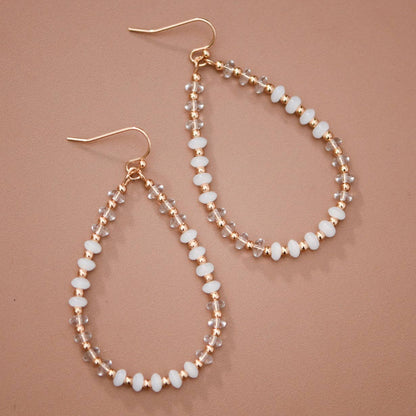 White Glass Crystal Teardrop Earrings