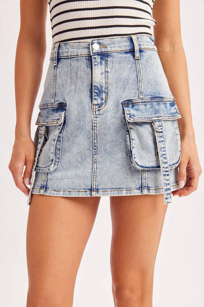 UTILITY CARGO DENIM MINI SKIRT