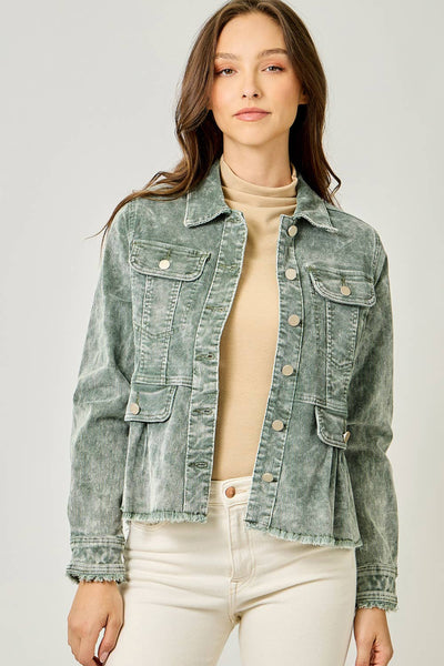 61134 Washed Denim Peplum Jacket