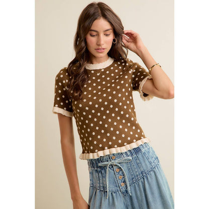 Dot Ruffled Sweater Knit Top