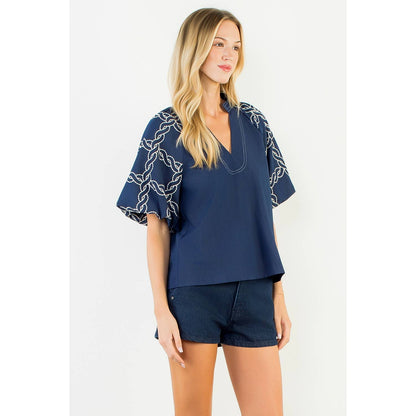 Emory Embroidered Sleeve ( Navy or Brown )