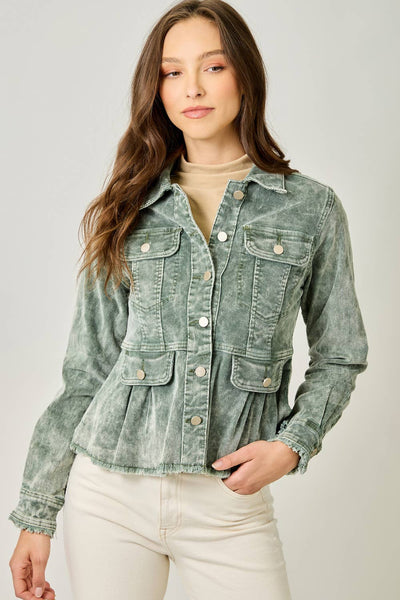 61134 Washed Denim Peplum Jacket