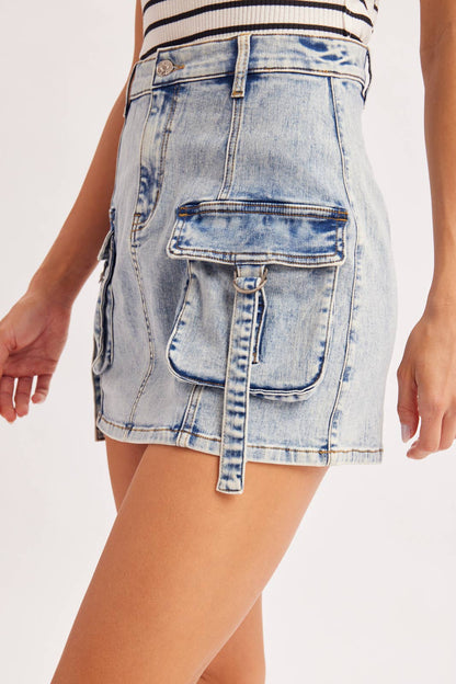 UTILITY CARGO DENIM MINI SKIRT