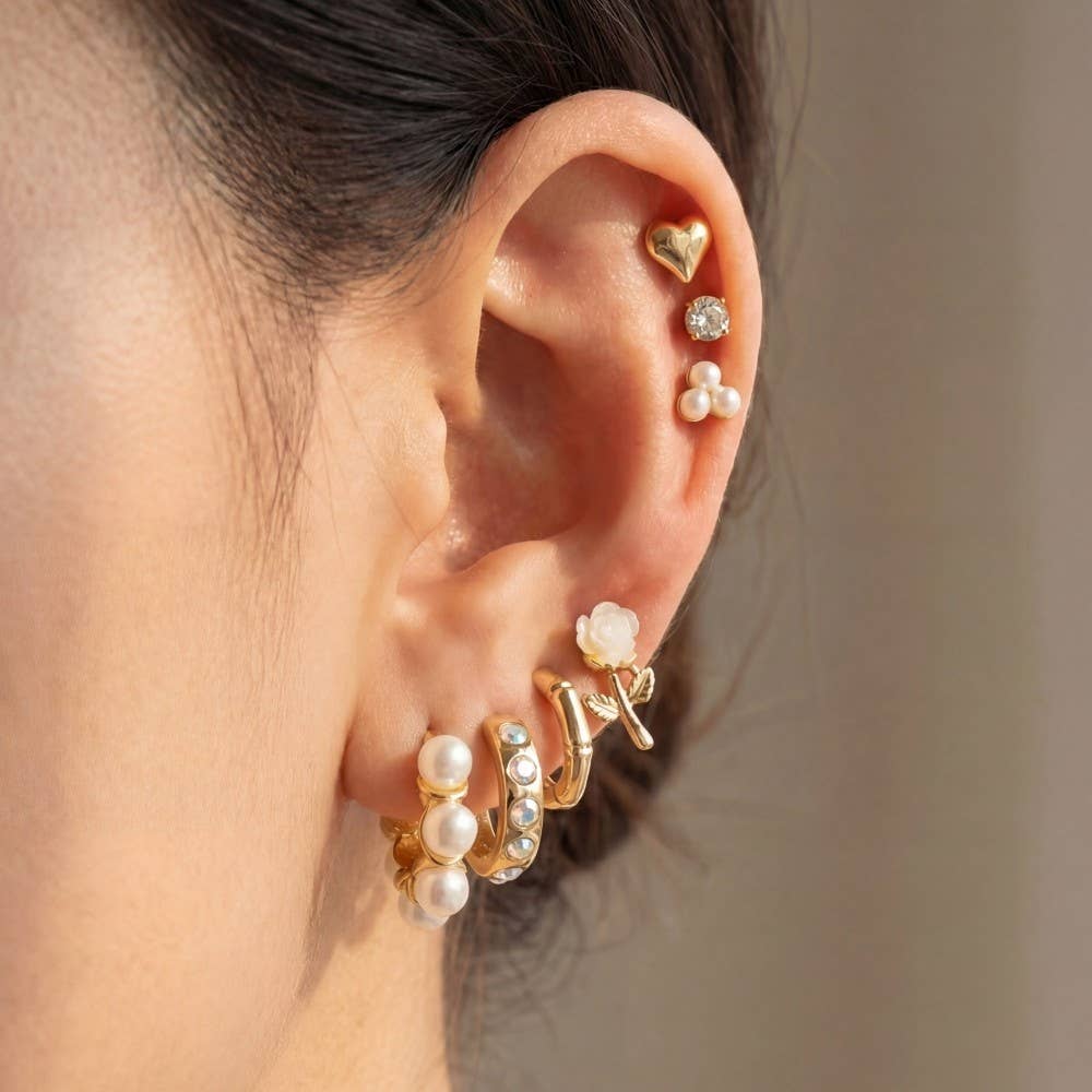 Heart Pearls And Gems Mixed Earrings Set