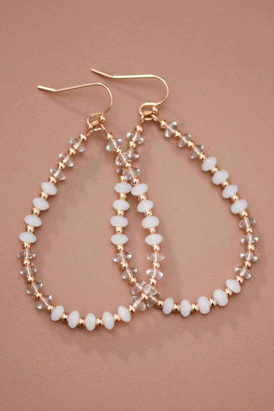 White Glass Crystal Teardrop Earrings