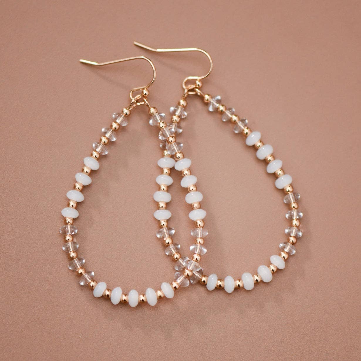 White Glass Crystal Teardrop Earrings