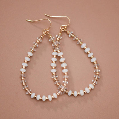 White Glass Crystal Teardrop Earrings