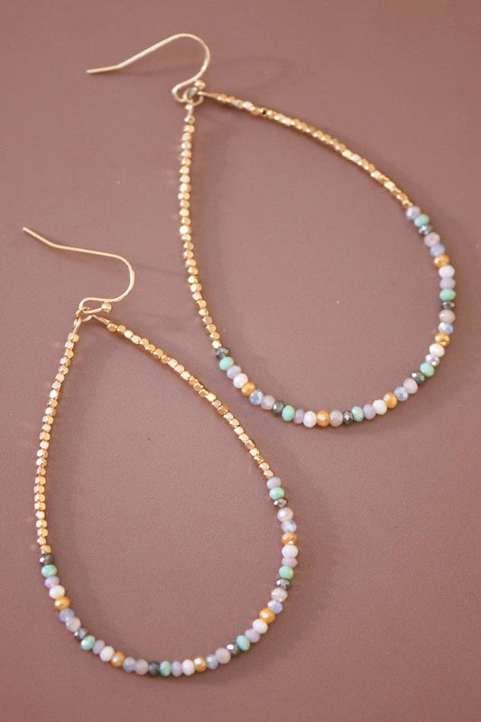 Gold Beaded Hollow Drop Earrings with Glass Beads