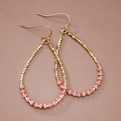 Gold Plated Brass and Natural Stone Drop Earrings
