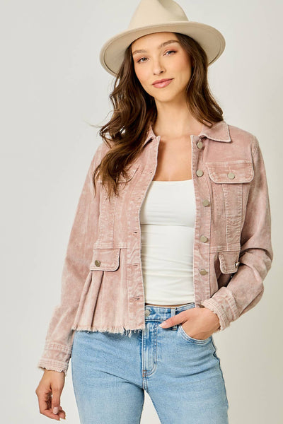 61134 Washed Denim Peplum Jacket