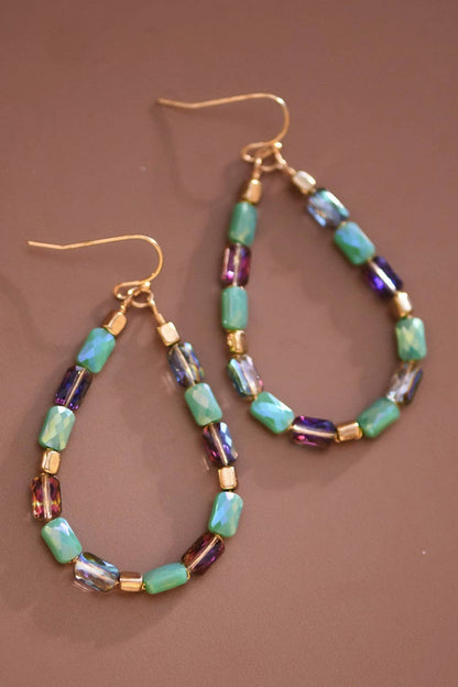 Teardrop Wire Beaded Glass Crystal Earrings