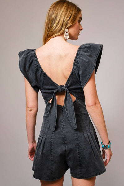52112R - Sweetheart Ruffle Sleeve Denim Romper