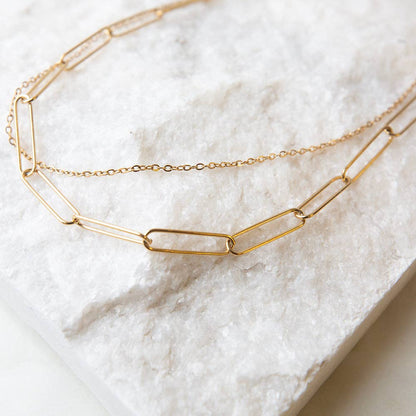 Tarnish Resistant Gold Plated Layered Paperclip Necklace