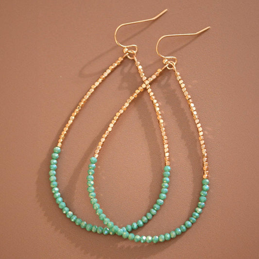 Gold Beaded Hollow Drop Earrings with Glass Beads -