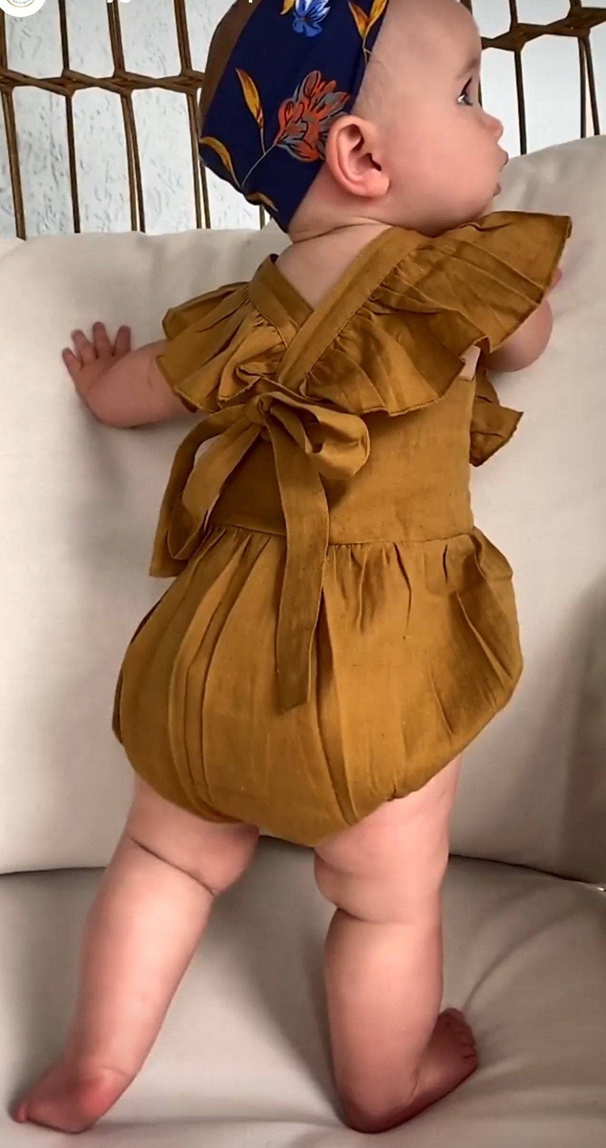 Ruffled Racerback Romper Mustard