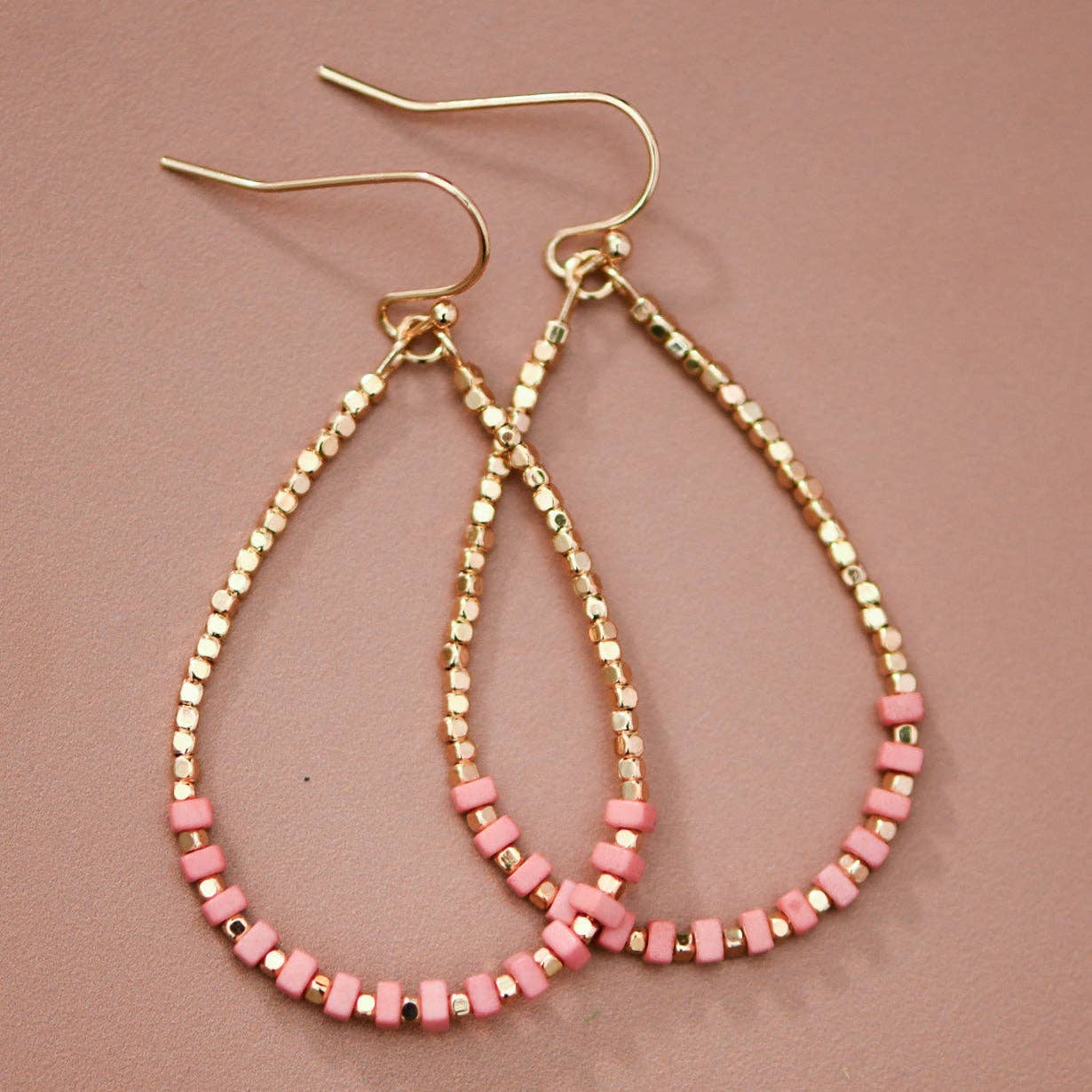 Gold Plated Brass and Natural Stone Drop Earrings