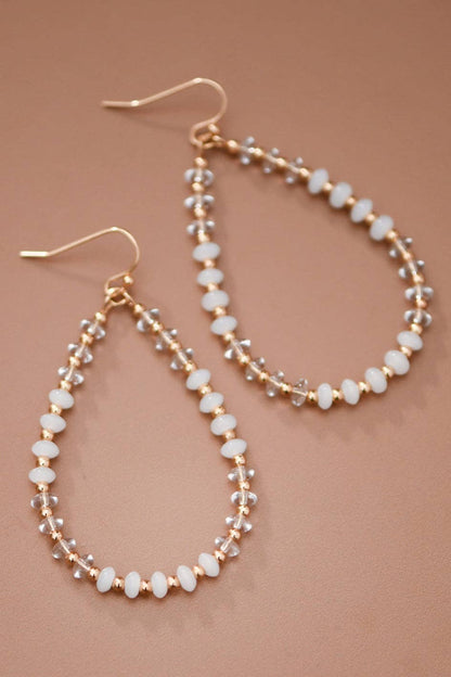 White Glass Crystal Teardrop Earrings