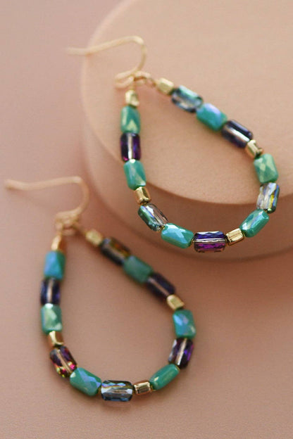 Teardrop Wire Beaded Glass Crystal Earrings