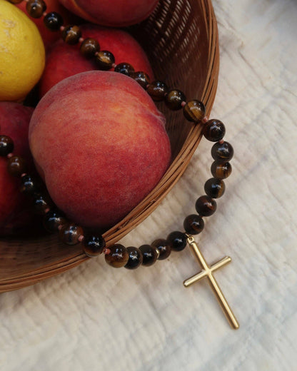 Conley Beaded Cross Necklace (Brown)