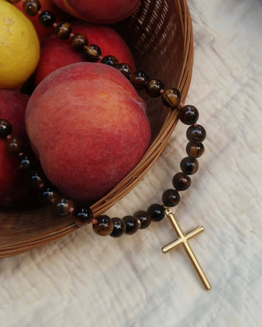 Conley Beaded Cross Necklace (Brown)